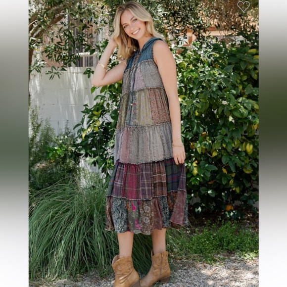 Bohemian Patchwork Midi Dress - Picture 3 of 7